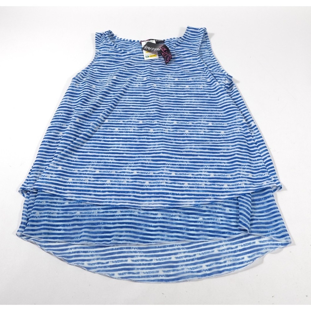 Peck & Peck Tank Top Womens L Blue Striped Chiffon Layered Split Back ST204MMS